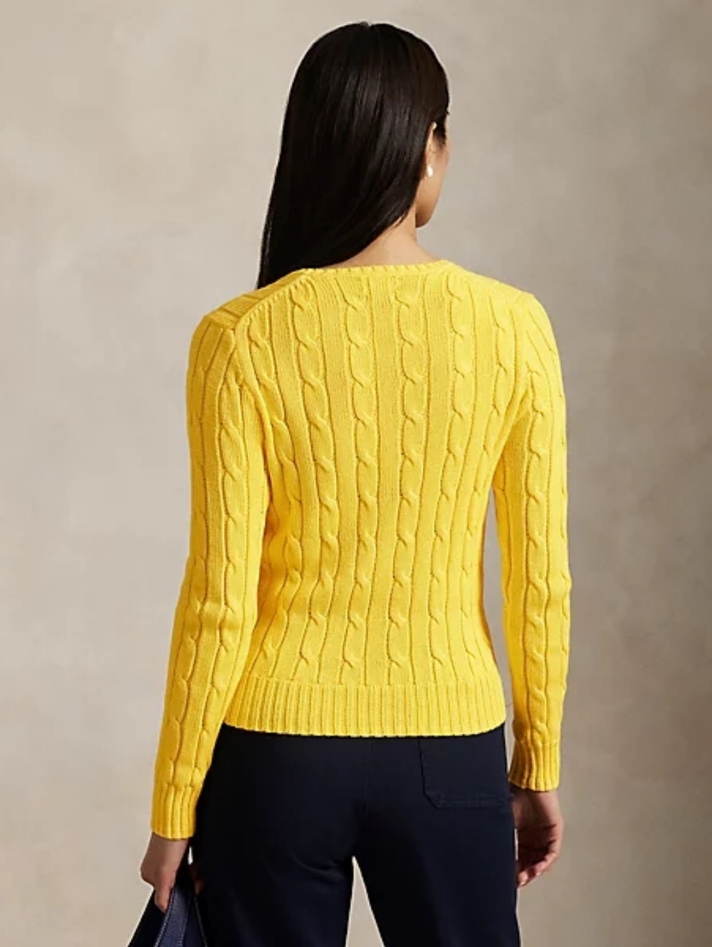 $148 Lauren Ralph Lauren Yellow Cable Knit V-Neck Sweater Size M - Picture 4 of 8